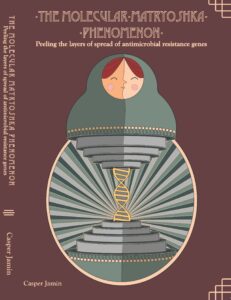Cover proefschrift The molecular matryoshka phenomenon. Peeling the layers of spread of antibiotic resistance genes van Casper Jamin